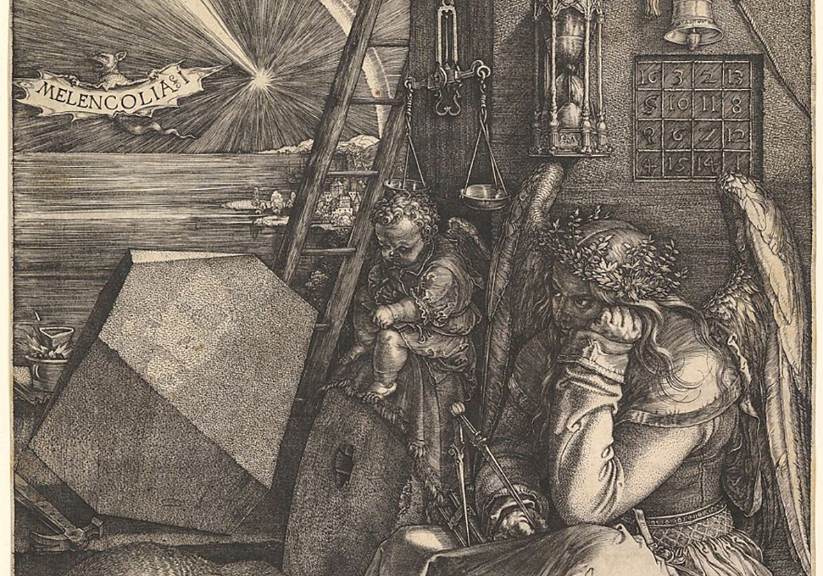 Albrecht Dürer (German, 1471–1528), Melencolia I, 1514, engraving, 9-7/16 × 7-5/16 inches. Anonymous loan