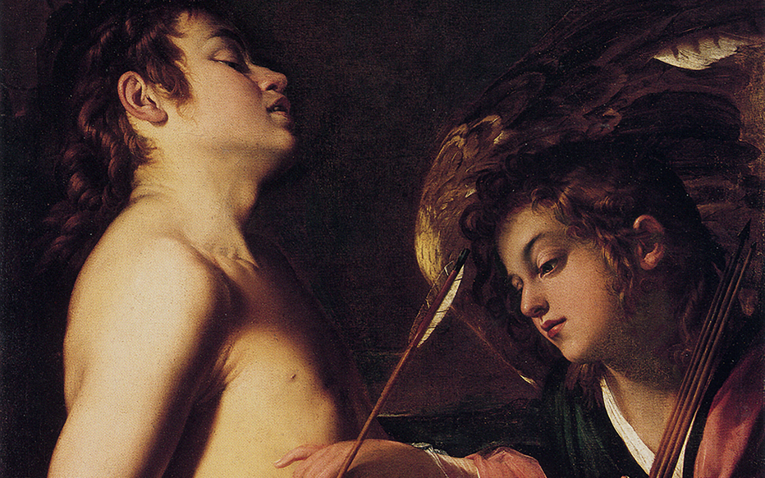 Giovanni Baglione (Italian, c. 1566–1643), Saint Sebastian Healed by an Angel, c. 1601-03, oil on canvas, 36-1/2 x 29-1/2 inches. Gift of Mary Jane Harris in loving memory of Morton B. Harris, 2008.56