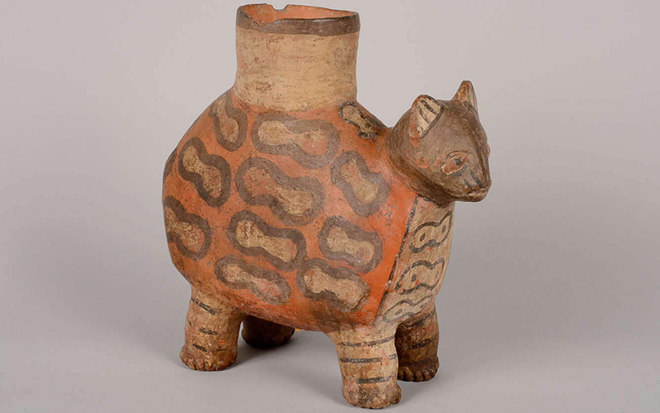 Artist unknown, Andean, Wari culture, Vessel in the Form of a Standing Jaguar, c. 700–1100 C.E., earthenware, 10-1/4 x 10-1/4 inches. Gift of Dr. and Mrs. Kehl Markley, 75.26