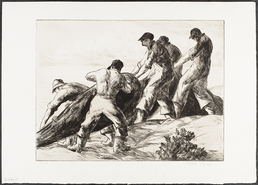 Gifford Beal, Hauling Nets, 1930, etching, 8-3/4 x 11-3/4 inches. Palmer Museum of Art, Gift of the Estate of Gifford Beal, Courtesy of Kraushaar Galleries, New York, 2014.98